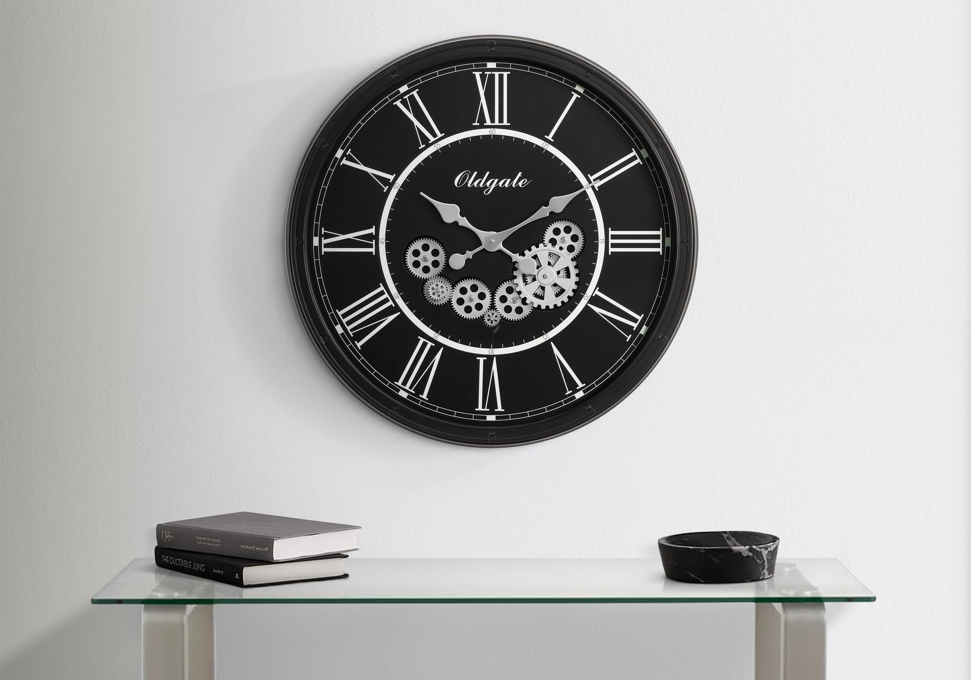 Monarch Specialties I 9032 Clocks, 30' Round, Gear Mechanism, Large Oversized, Wall Clock, Black, Transitional