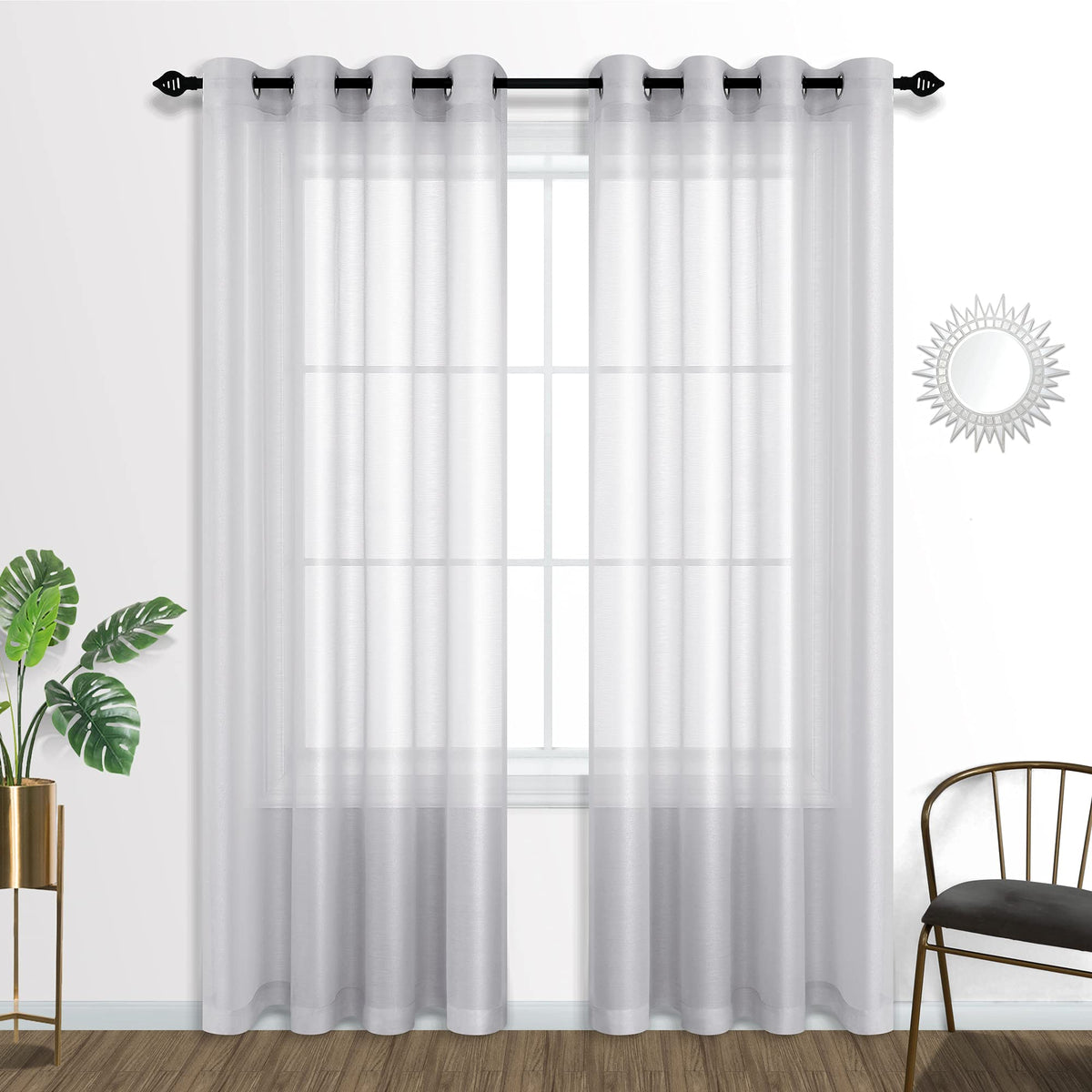 Mrs.Naturall Silver Sheer Curtains 84 Inch Length For Living Room Set Of 2 Panels Grommet Window Curtain Panels For Bedroom Silv