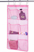Alyer 6 Storage Pockets Hanging Mesh Shower Caddy,Space Saving Bathroom Accessories and Quick Dry Bath Organizer,PinkFour Rings