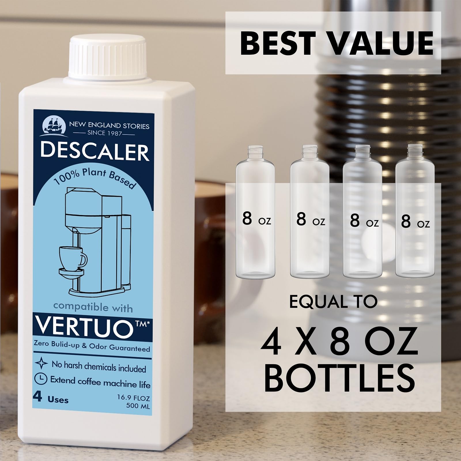 Nespresso Compatible Descaling Kit, Total 8 Uses, Eco-Friendly Formula To Clean Coffee Machine, Vertuoline Compatible Descaling