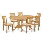 East West Furniture VAAV7-OAK-C 7 Piece Dining Table Set Consist of an Oval Dinner Table with Butterfly Leaf and 6 Linen Fabric Dining Room Chairs, 40x76 Inch, Oak