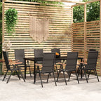 vidaXL 7-Piece Outdoor Patio Dining Set with Powder-Coated Steel Frame, Tempered Glass Tabletop and 6 PE Rattan Chairs, Black