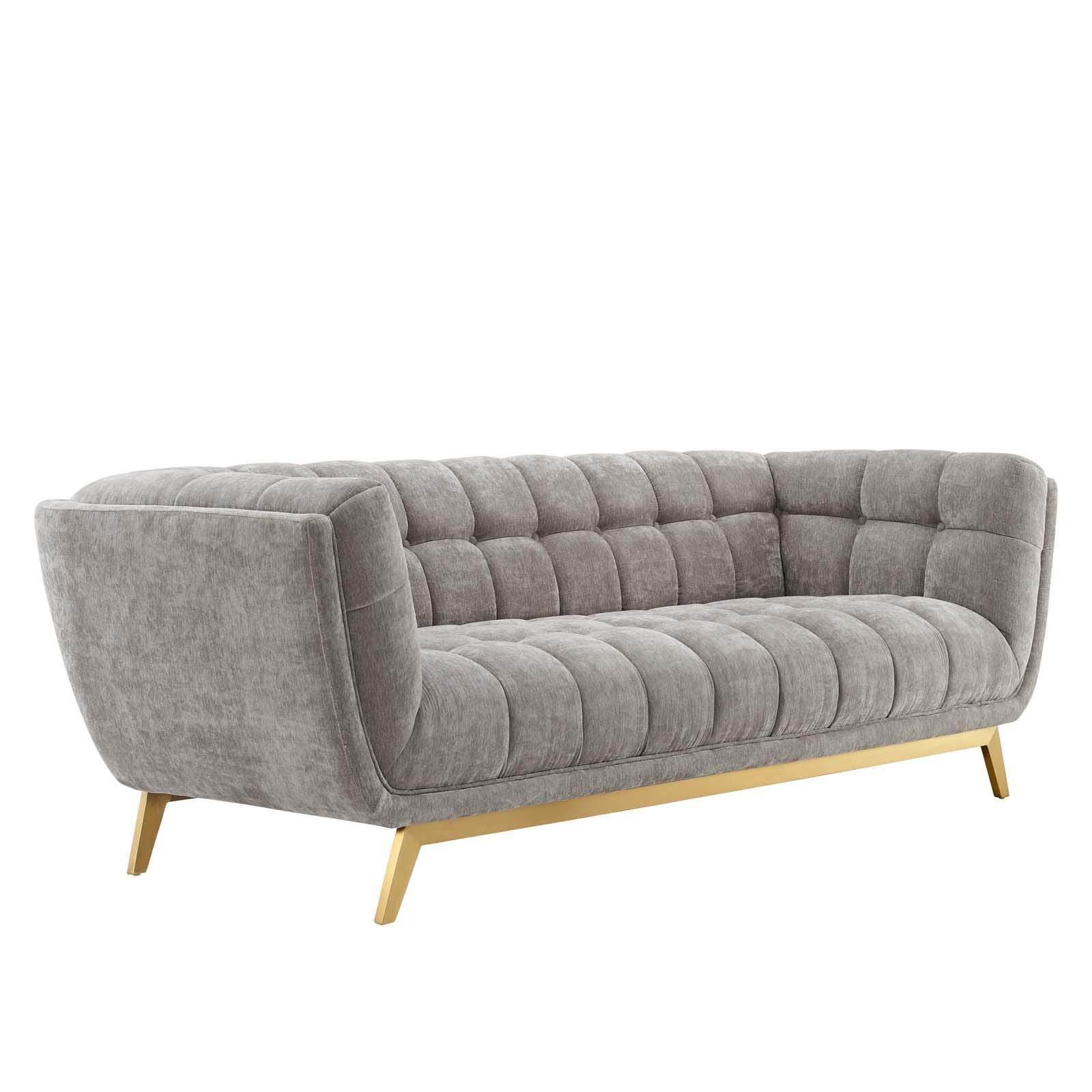 Modway Bestow Tufted Crushed Performance Velvet Sofa, Light Gray