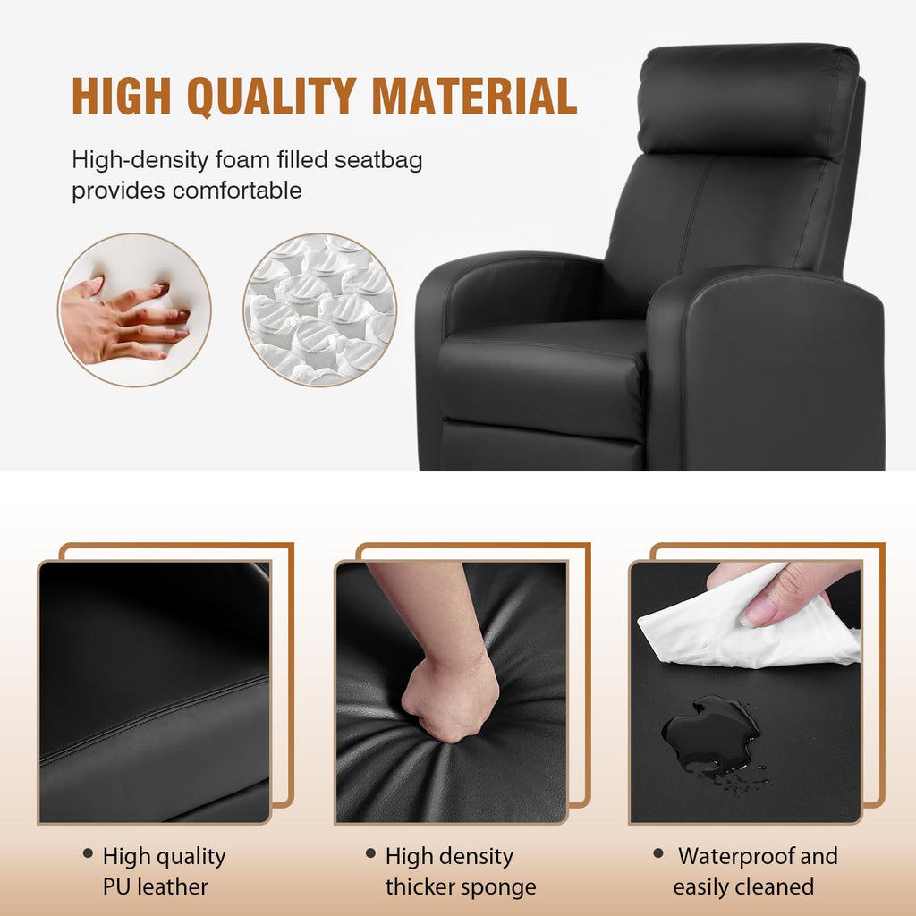 Fdw Recliner Chair Home Theater Seating Reclining Sofa Push Back Recliner With Lumbar Support And Leather Padded Seat Backrest For Living Room (Black)