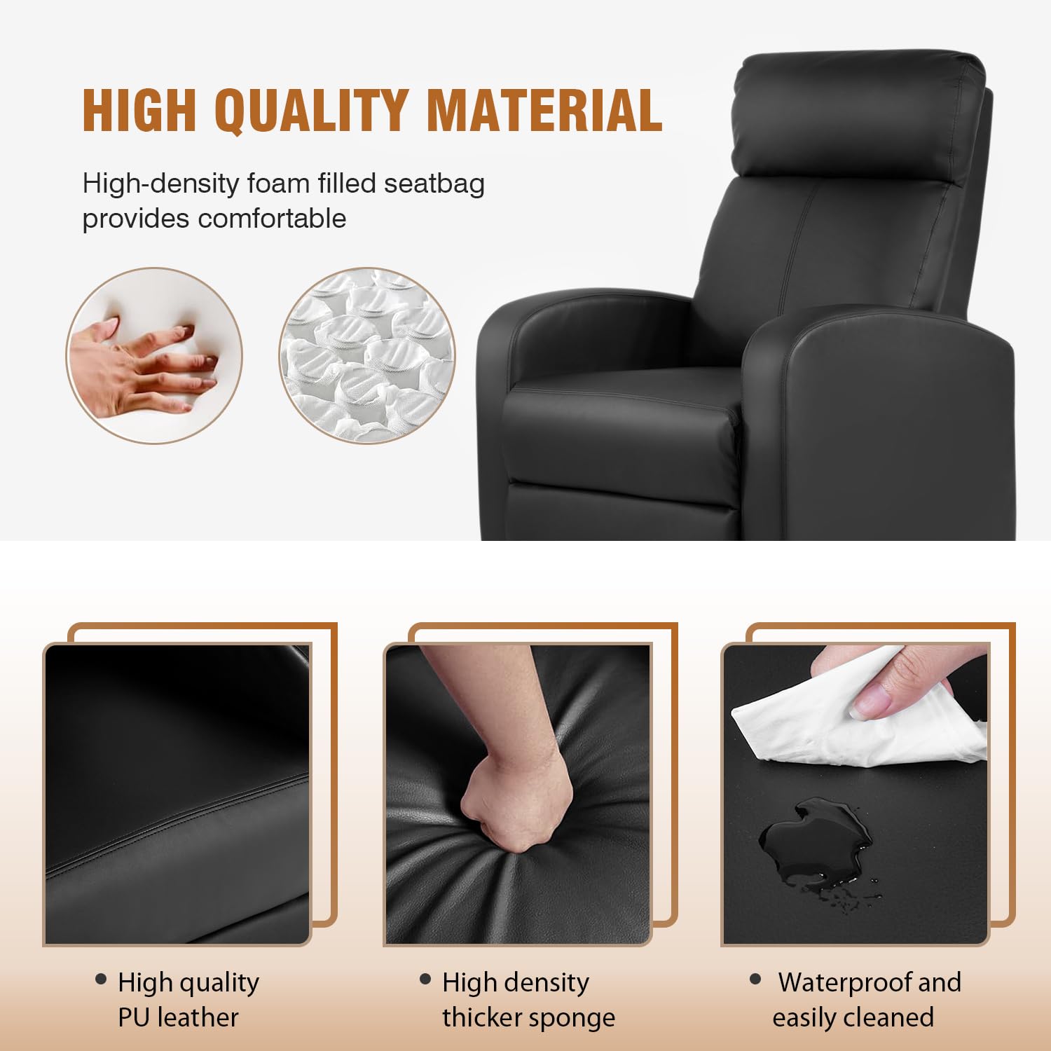 Fdw Recliner Chair Home Theater Seating Reclining Sofa Push Back Recliner With Lumbar Support And Leather Padded Seat Backrest For Living Room (Black)