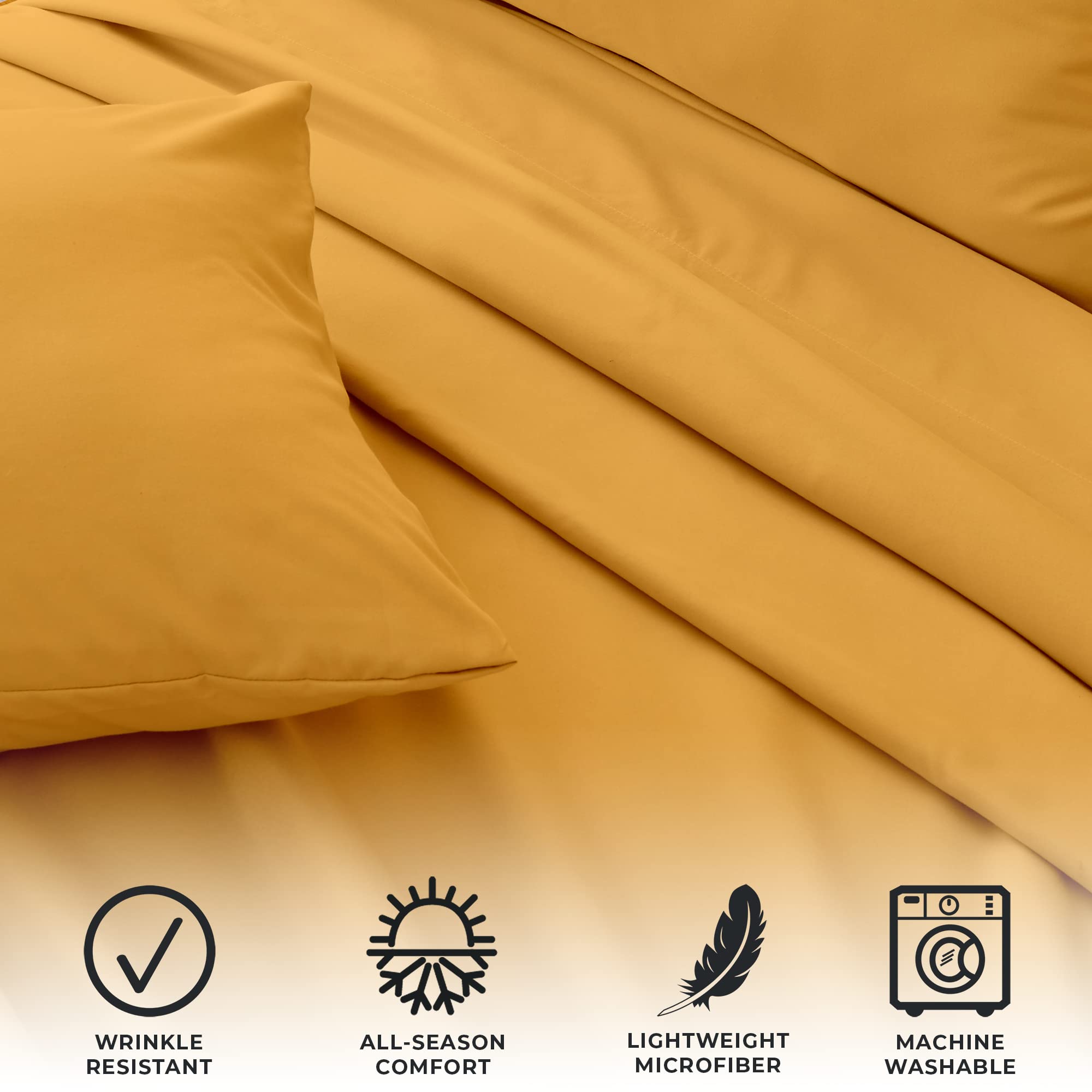 Great Bay Home 3-Piece Twin Yellow Microfiber Sheet Set | Ultra-Soft, Brushed Bedding Sheets & Pillowcases - Wrinkle & Fade Resistant, All-Season Bed Sheets For Bed (Twin, Ginger)