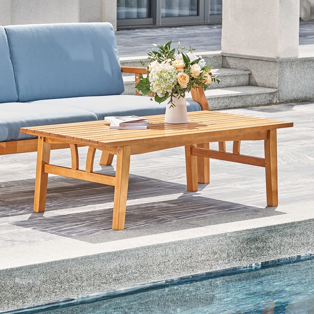 HomeRoots Honey Eucalyptus Natural Wood Outdoor Rectangular Coffee Table