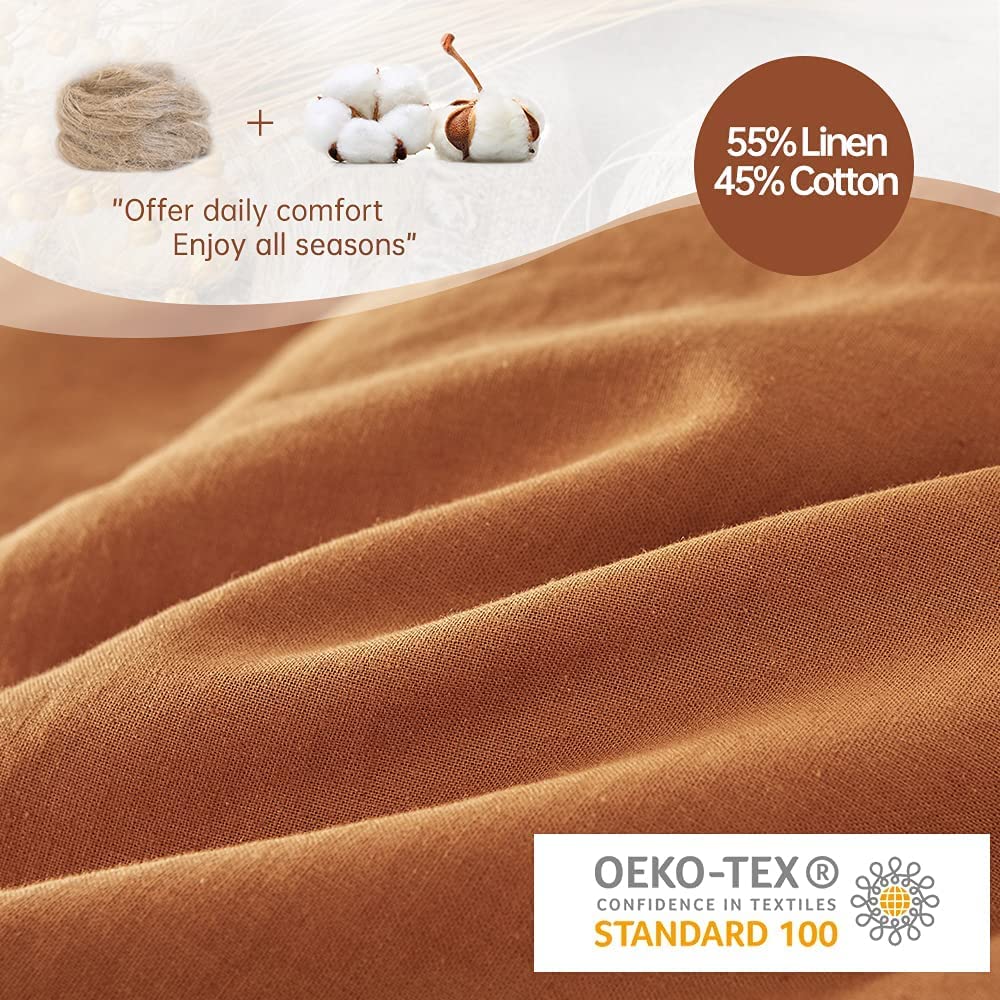 Simple&Opulence French Linen Duvet Cover Set 88'' X 92''- 5 Pieces (1 Comforter Cover,4 Pillowcases)- Natural Flax Cotton Blend-