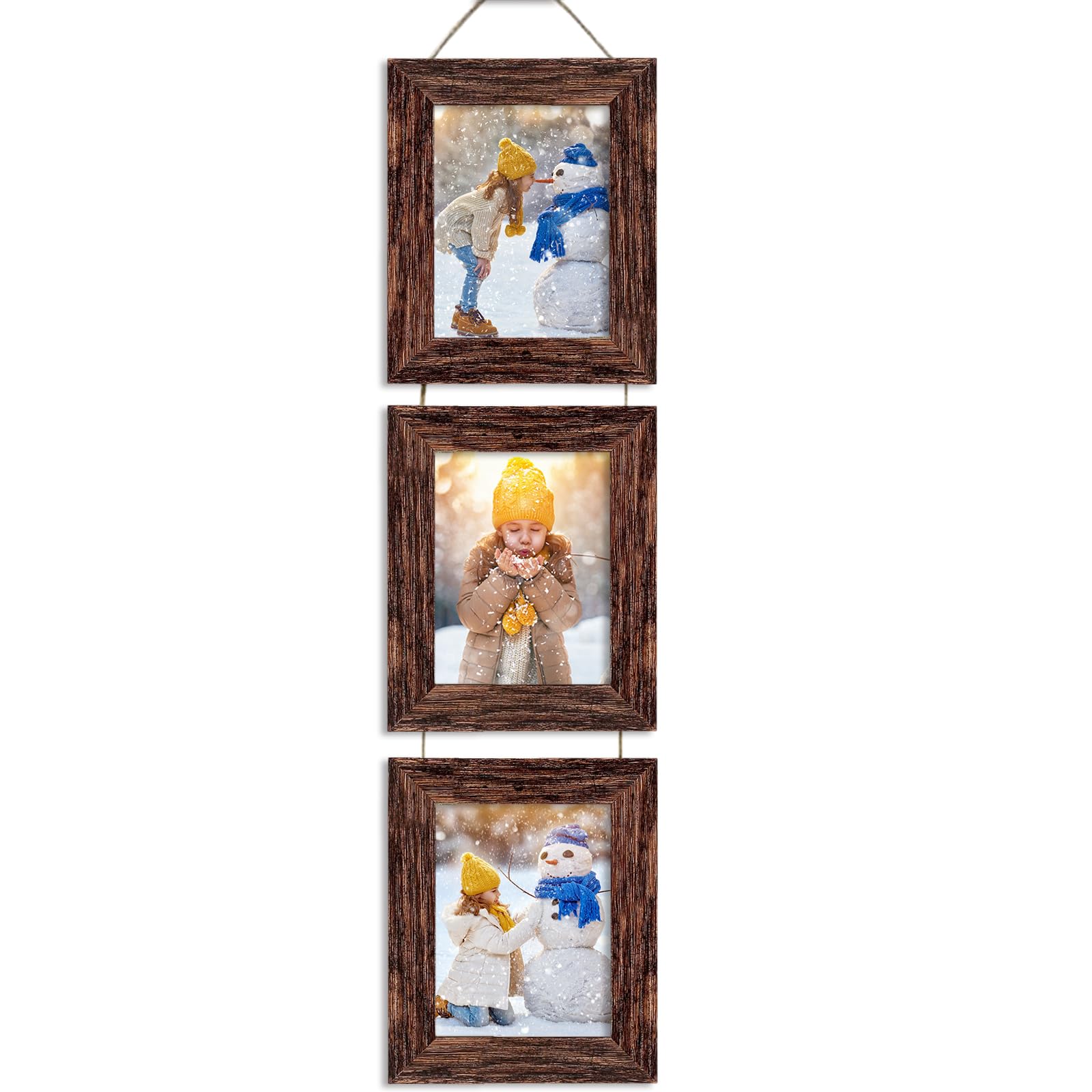 Rexllon 4x6 Wall Hanging Picture Frames Collage with 3 Opening Frames Brown