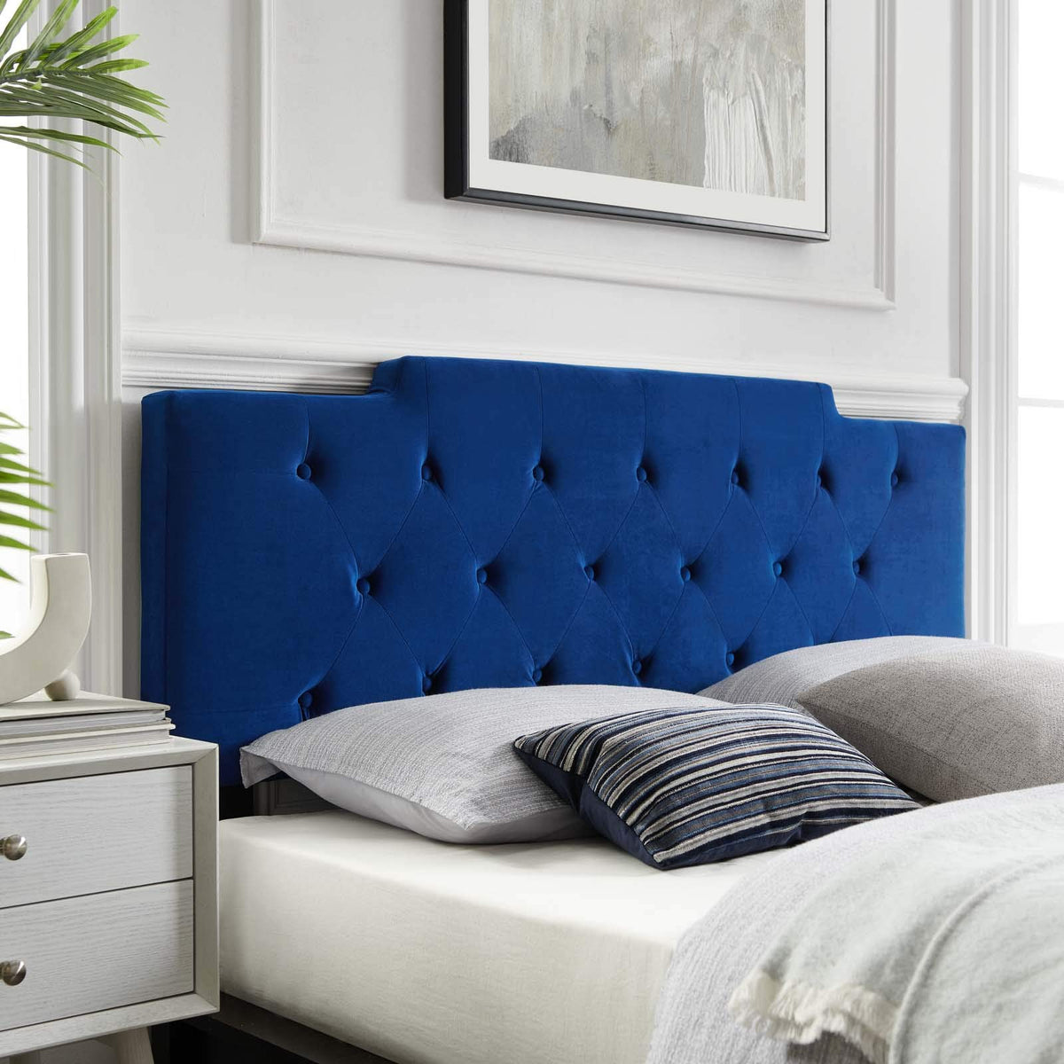 Modway Mod-6185-Nav Juliet Tufted Full/Queen Performance Velvet Headboard, Navy