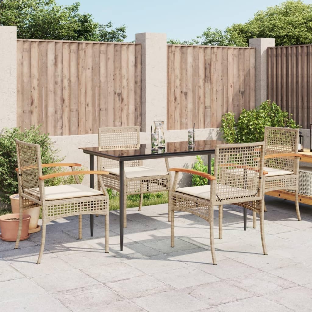 vidaXL Set of 5 Beige Polyrattan Garden Furniture with Cushions