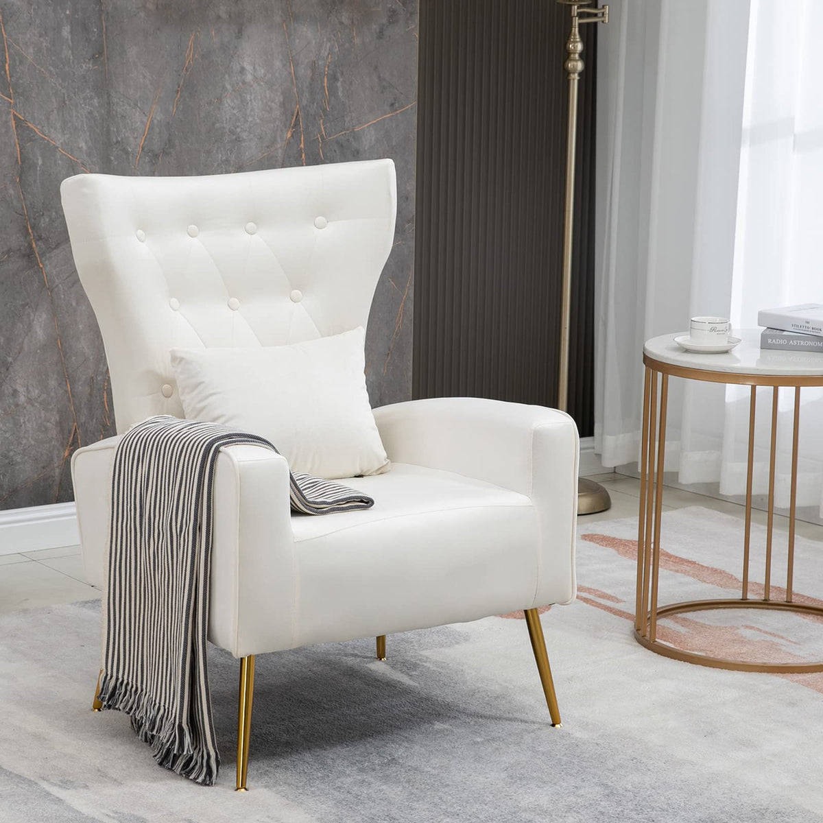 Zjhome Button-Tufted Living Room Chairs, Wingback Velvet Accent Chair Armchair With Lumbar Pillow, Bedroom Chairs Arm Chair With