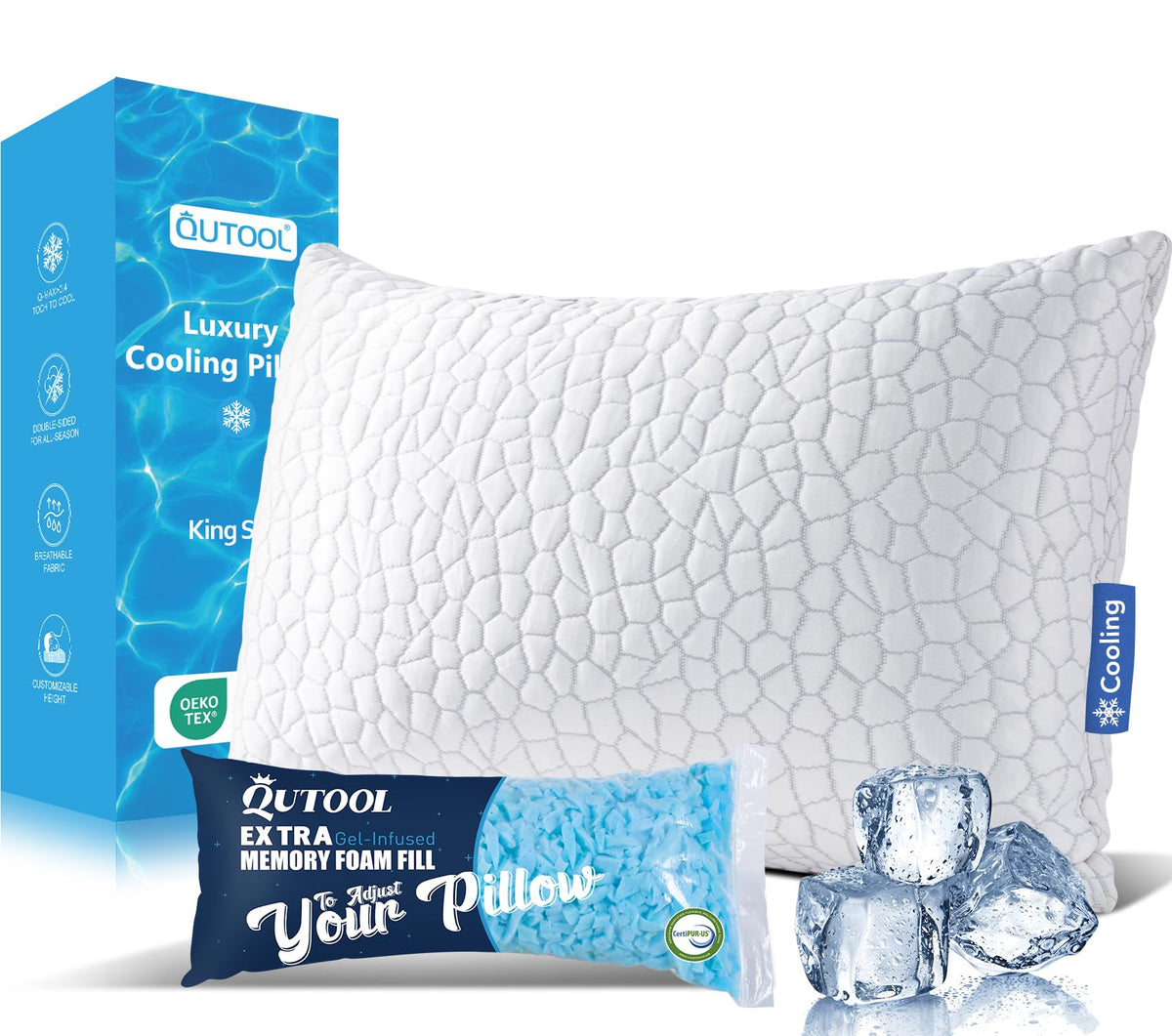 Shredded Memory Foam Pillows For Sleeping, King Size Pillow, Cooling Gel Pillows For Hot Sleepers Luxury Bed Pillow For Side And