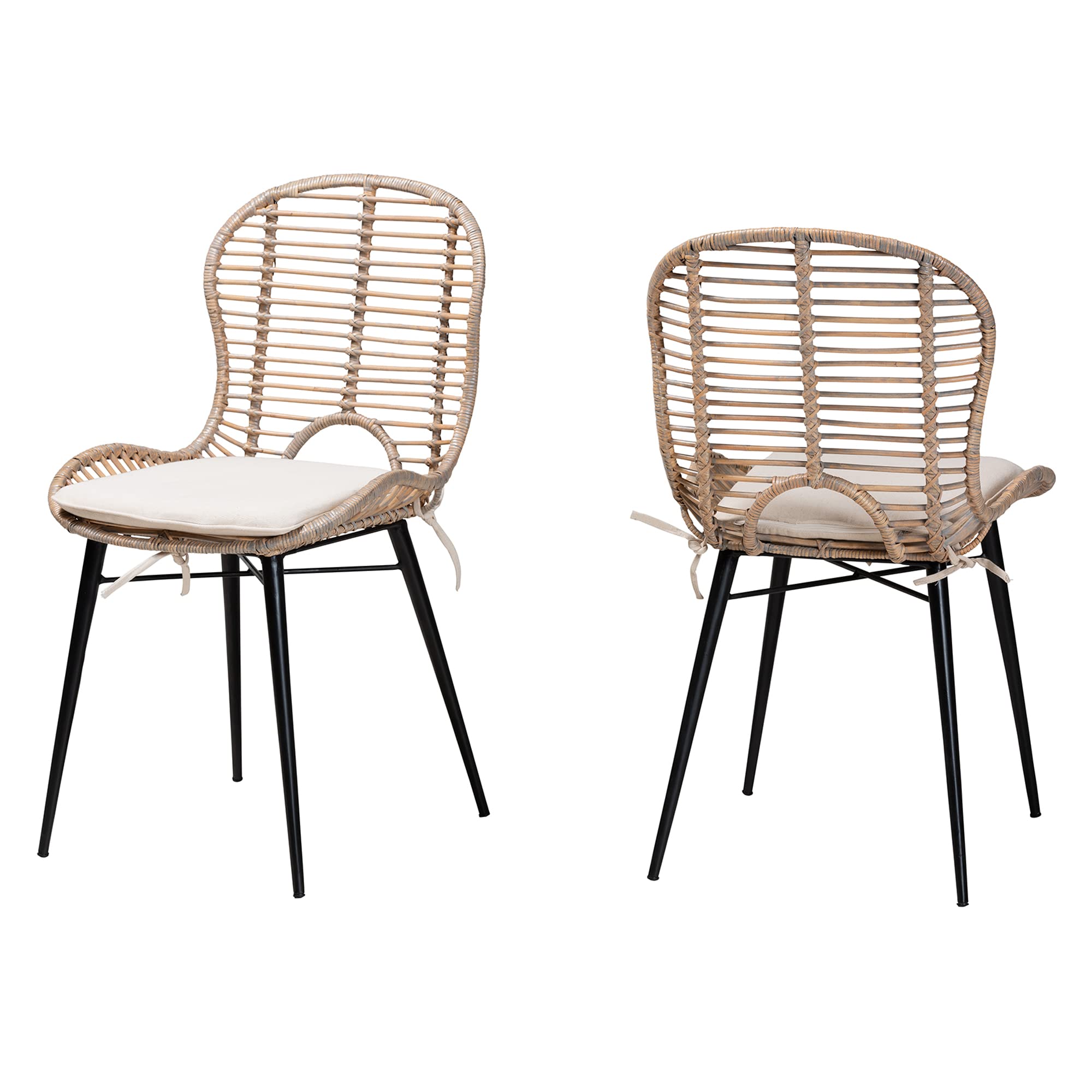 Bali & Pari Brenna Natural Rattan Dining Chair, 2-Piece Set, Greywashed
