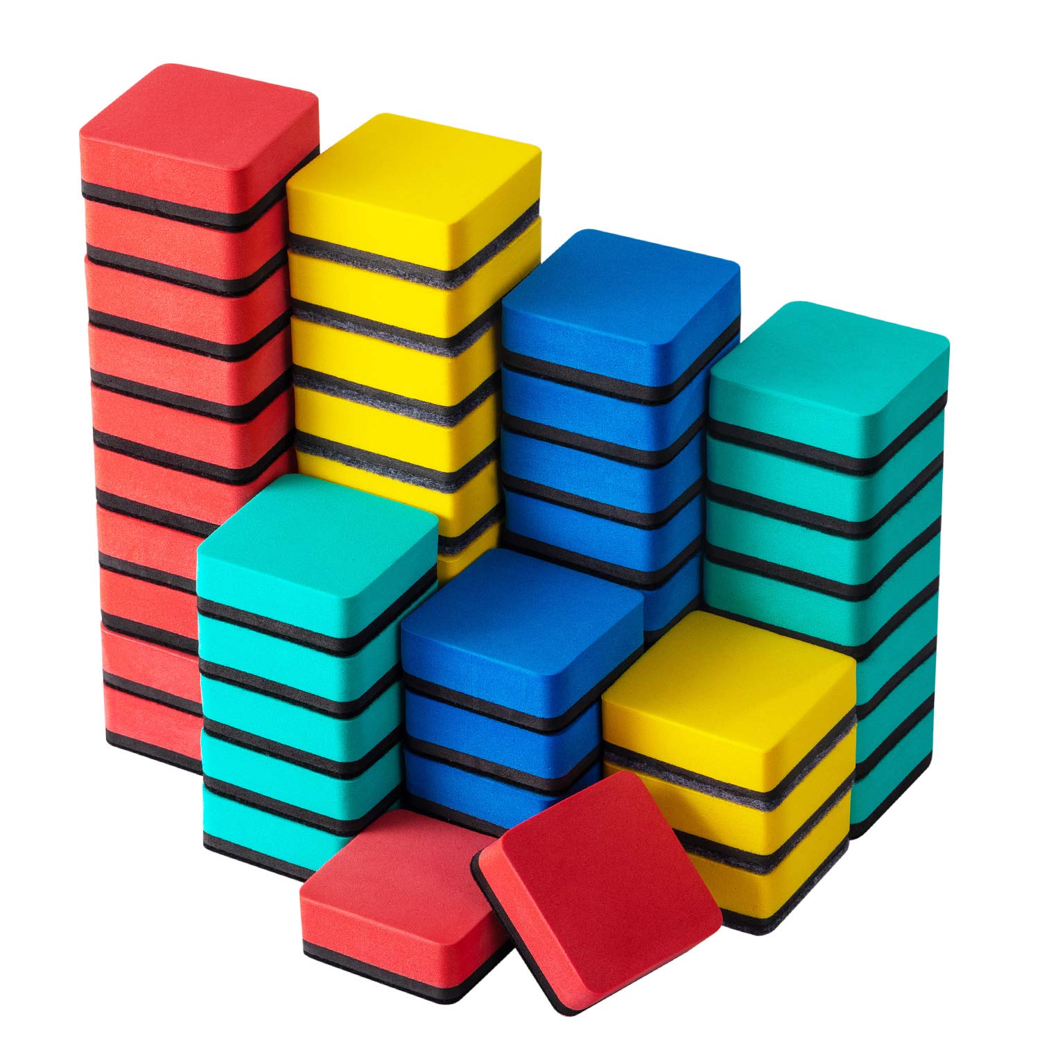 Favourde 48 Pack Magnetic Whiteboard Dry Eraser Chalkboard Cleansers For Classroom, Home And Office (4-Color, 1.97 X 1.97 Inch)