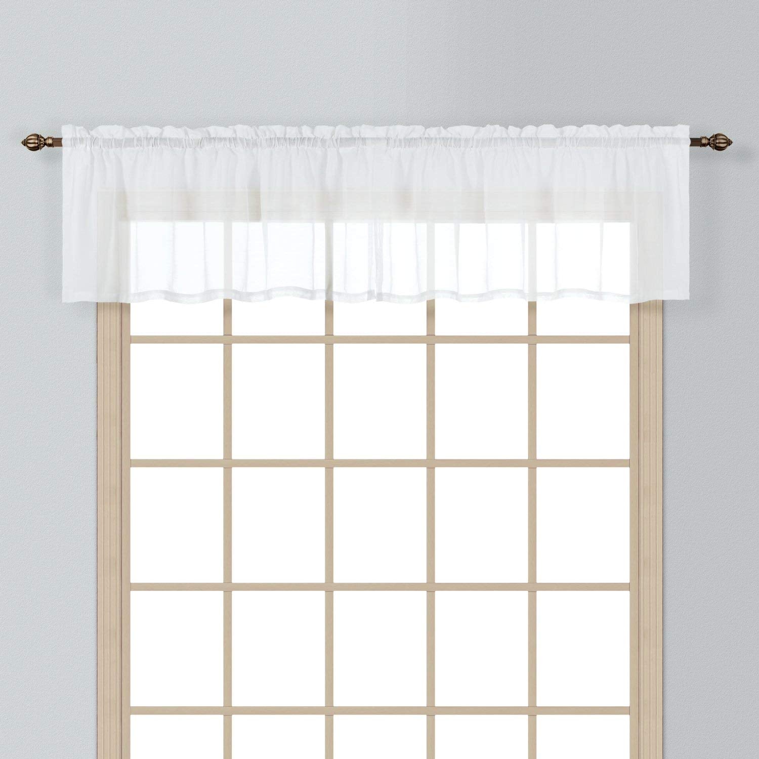 California Drapes 1PC Sheer Voile Window Treatment Valance for Kitchens, Bathrooms, Basements & More (White, 55 X 14)