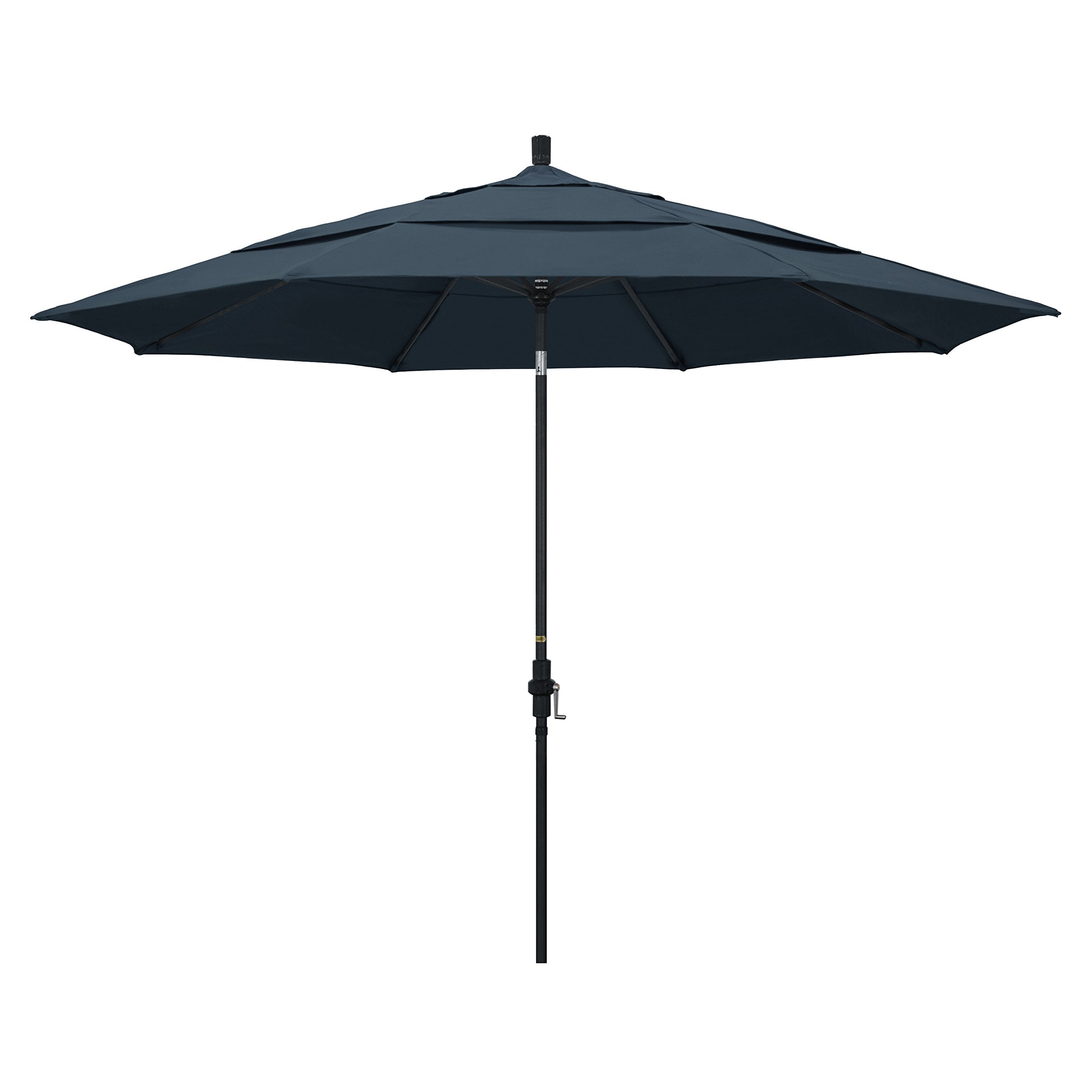 California Umbrella Gscu118302-Sa52-Dwv 11' Round Aluminum Market, Crank Lift, Collar Tilt, Black Pole, Pacifica Sapphire Patio