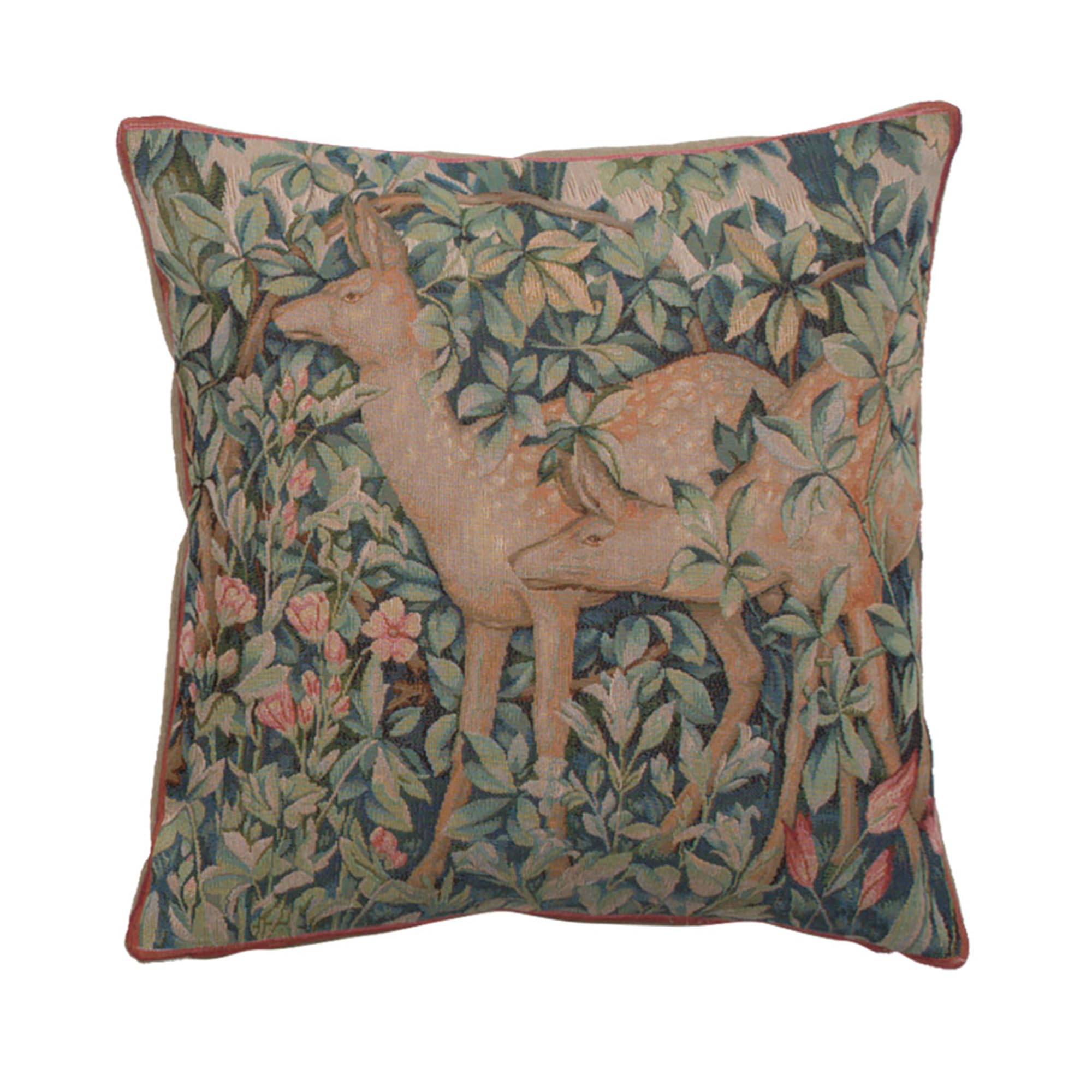 Charlotte Home Furnishings Inc. Two Does In A Forest Small Square Throw Pillow Cover - 14 X 14 Decorative Boho Cushion Cotton Ro