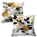 Supwhd Black And Gold Botanical Pillow Covers 16X16 Set Of 2, Abstract Modern Decorative Throw Pillow Covers For Living Room Bed