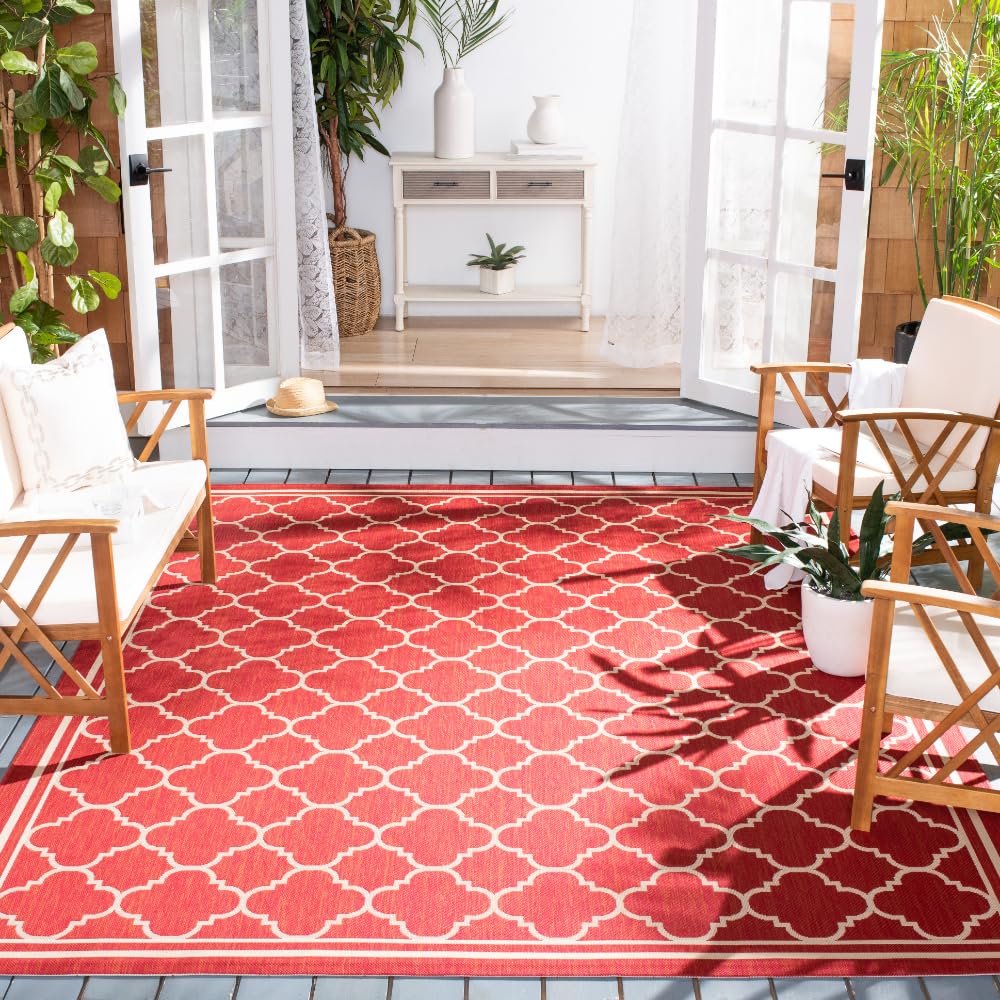 SAFAVIEH Courtyard Collection 8 x 11 Red/Bone CY6918 Trellis Indoor/ Outdoor Splashproof Easy Scrubbing Patio Backyard Mudroom