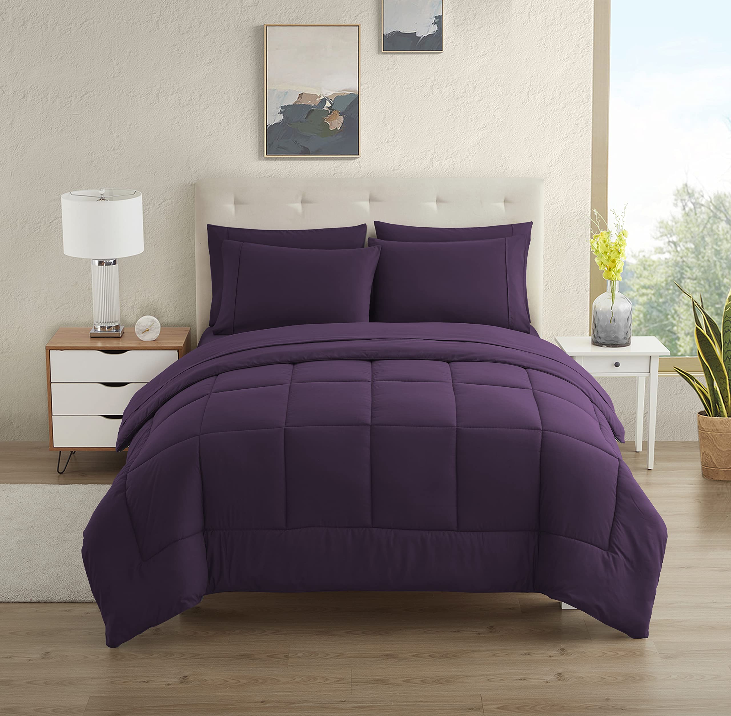Dorm Room Essentials College Bedding Comforter Set 5 Piece Twin Size Bed In A Bag For College Students Boys And Girls, Twin, Pur