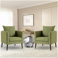 Cinkehome Olive Green Accent Chairs Upholstered Armchair Set Of 2, Modern Reading Chairs For Adults, Comfy Arm Chairs For Living