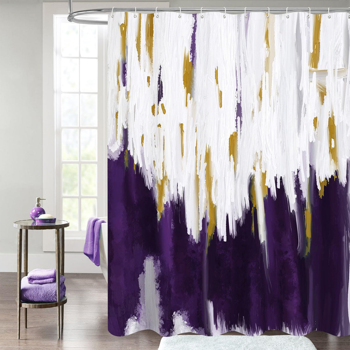 Mitovilla Purple Ombre Shower Curtain, Graffiti Fabric Shower Curtains For Modern Abstract Bathroom Decor, Brush Strokes Oil Pai