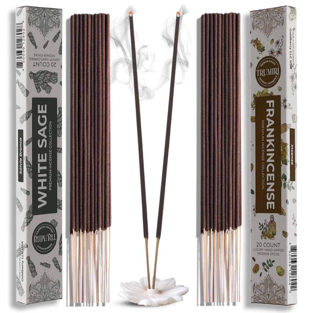 Trumiri Incense Sticks - Combo Pack of 40 Insence-Sticks - 20 White Sage + 20 Frankincense - Insenses - Insents - Incents - Insc
