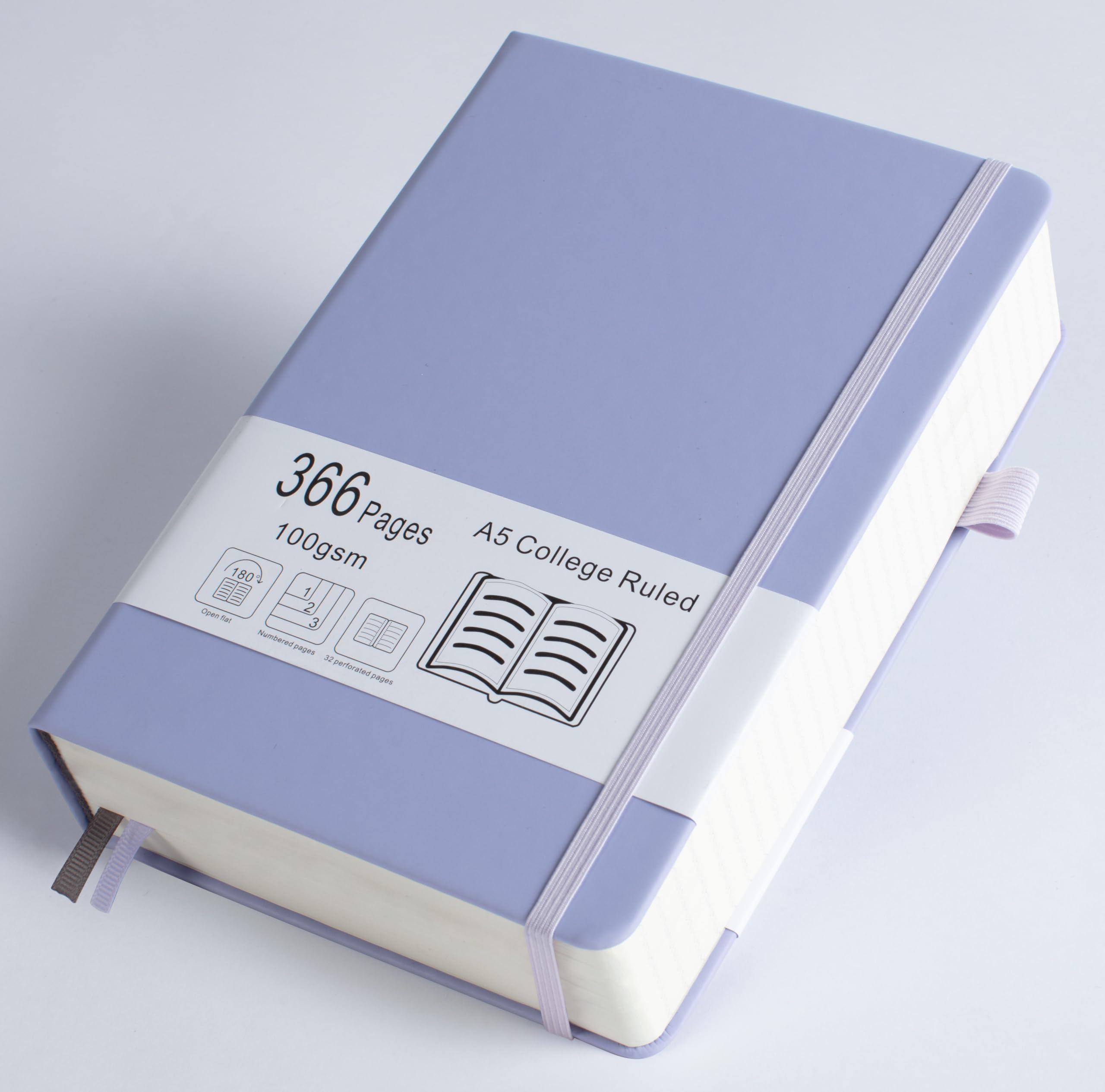 Thick College Ruled Notebook With 366 Numbered Pages, A5 Journal For Writing With 100Gsm Lined Paper, Hardcover Leather Notebook