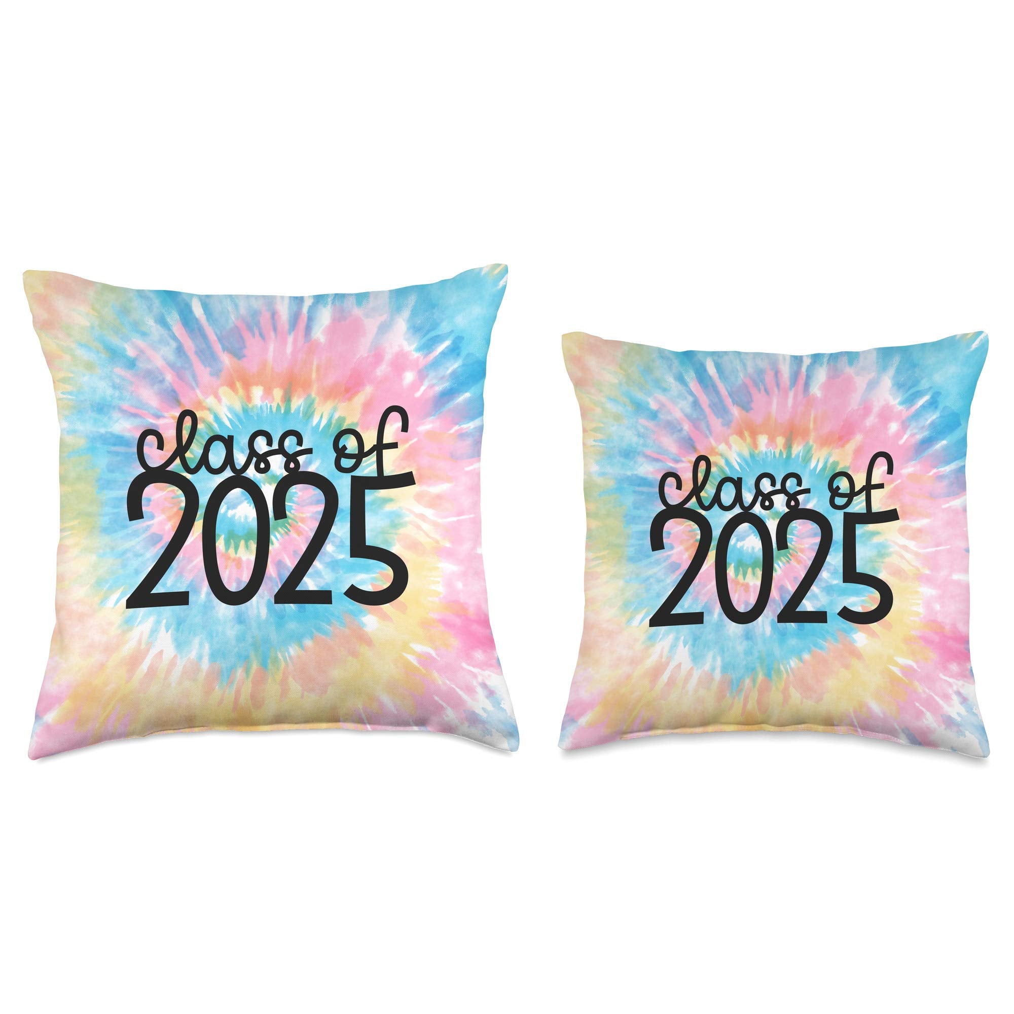 Rainbow Tie-Dye Graduation Gift Co. Back To School | Tie Dye Class Of 2025 Throw Pillow, 18X18, Multicolor