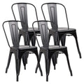 Jummico Metal Dining Chair Stackable Indoor Outdoor Industrial Vintage Chairs Bistro Kitchen Cafe Side Chairs With Back Set Of 4 (Black)