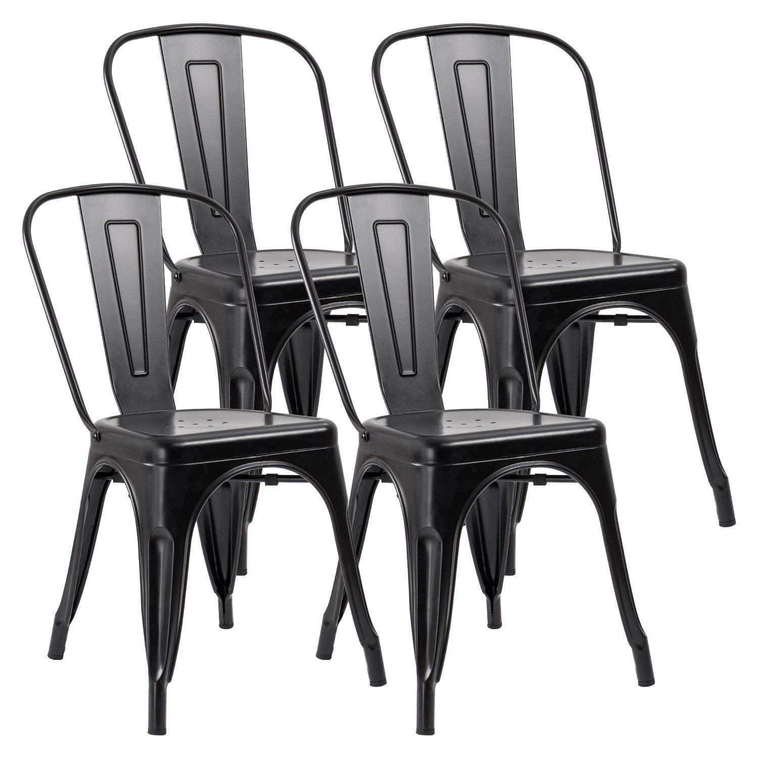 Jummico Metal Dining Chair Stackable Indoor Outdoor Industrial Vintage Chairs Bistro Kitchen Cafe Side Chairs With Back Set Of 4 (Black)