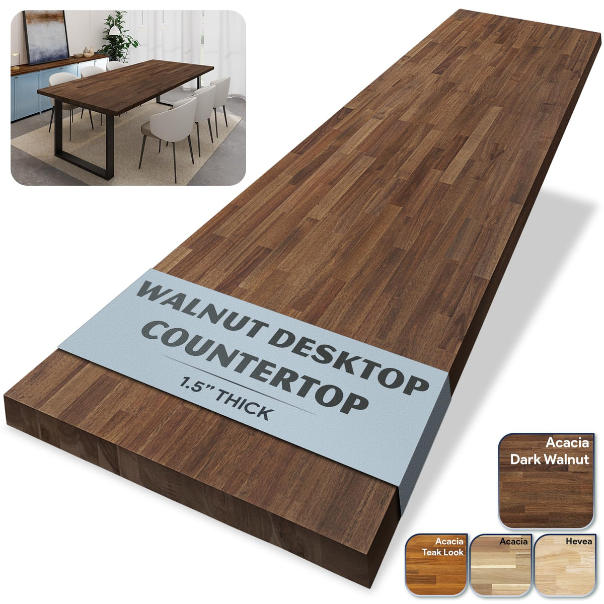 Howizz 60 X 30 X 1.5 Dark Walnut Stained Acacia Butcher Block Table Top, Prefinished Solid Wood Butcher Block Countertop For Des