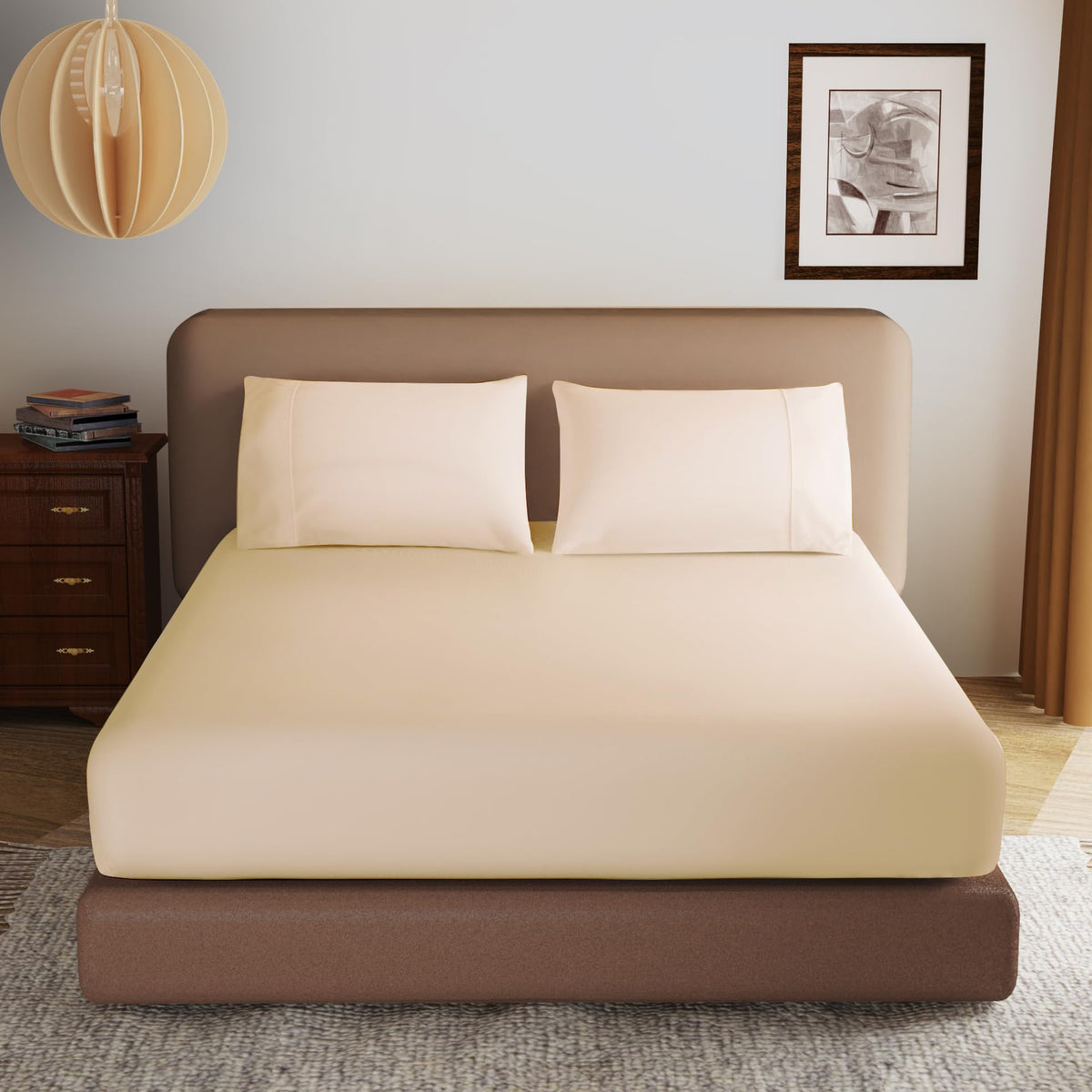 100% Egyptian Cotton Fitted Sheet Twin Size, 600 Thread Count, Single Fitted Sheet Only,8   -16'' Deep Pocket Sheet, Soft & Elas