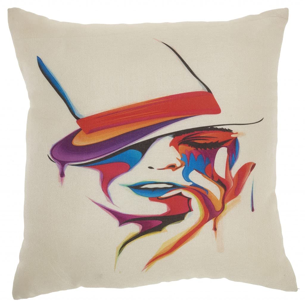 HomeRoots Multicolor 100% Cotton Contemporary Girl with Hat Throw Pillow