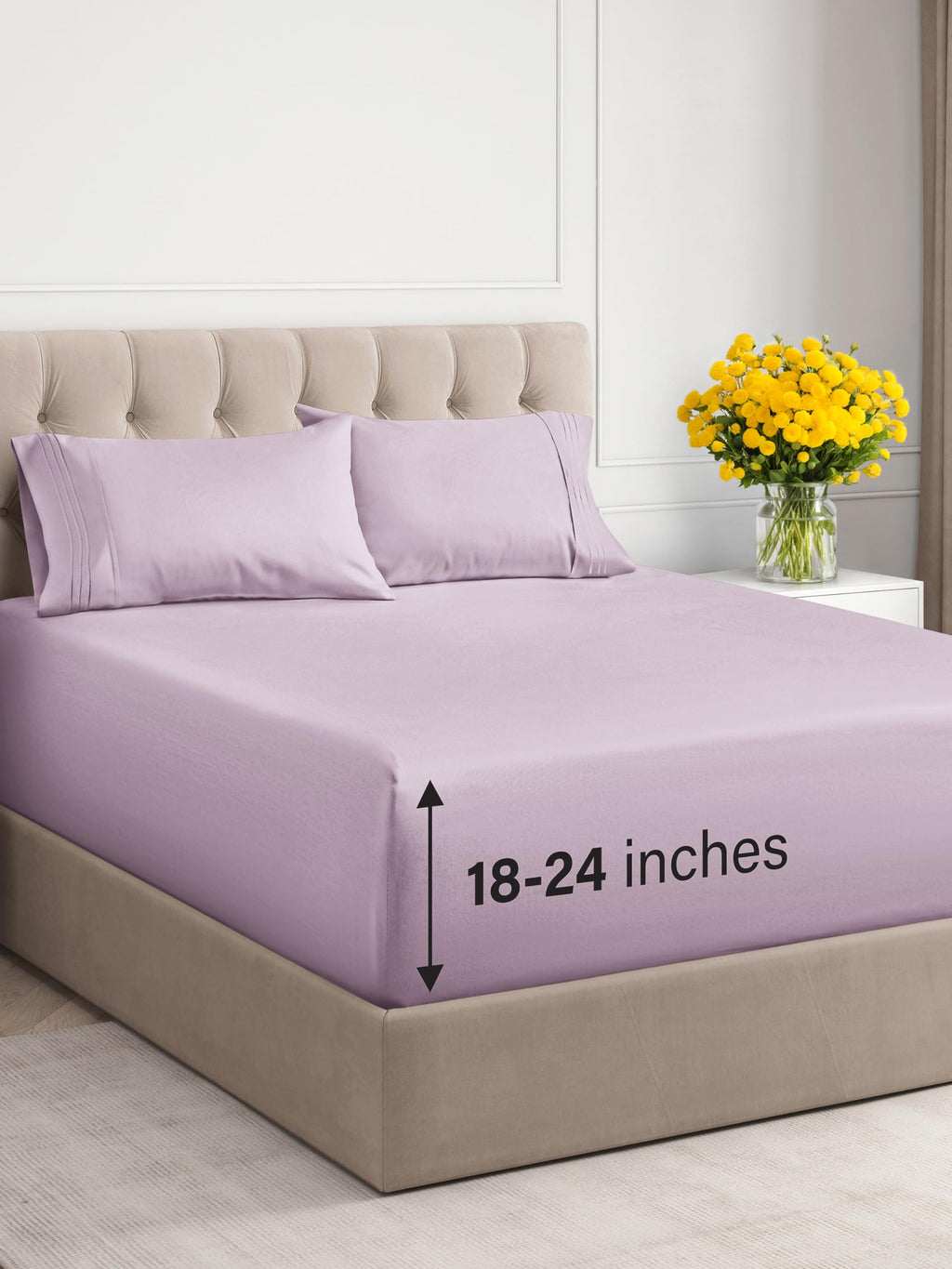 Extra Deep Pocket King Sheets - 4 Piece Breathable & Cooling Bed Sheets - Hotel Luxury Sheet Set - Soft, Wrinkle Free & Comfy - Easily Fits Extra Deep Mattresses - Deep Pocket Light Lavender Sheets