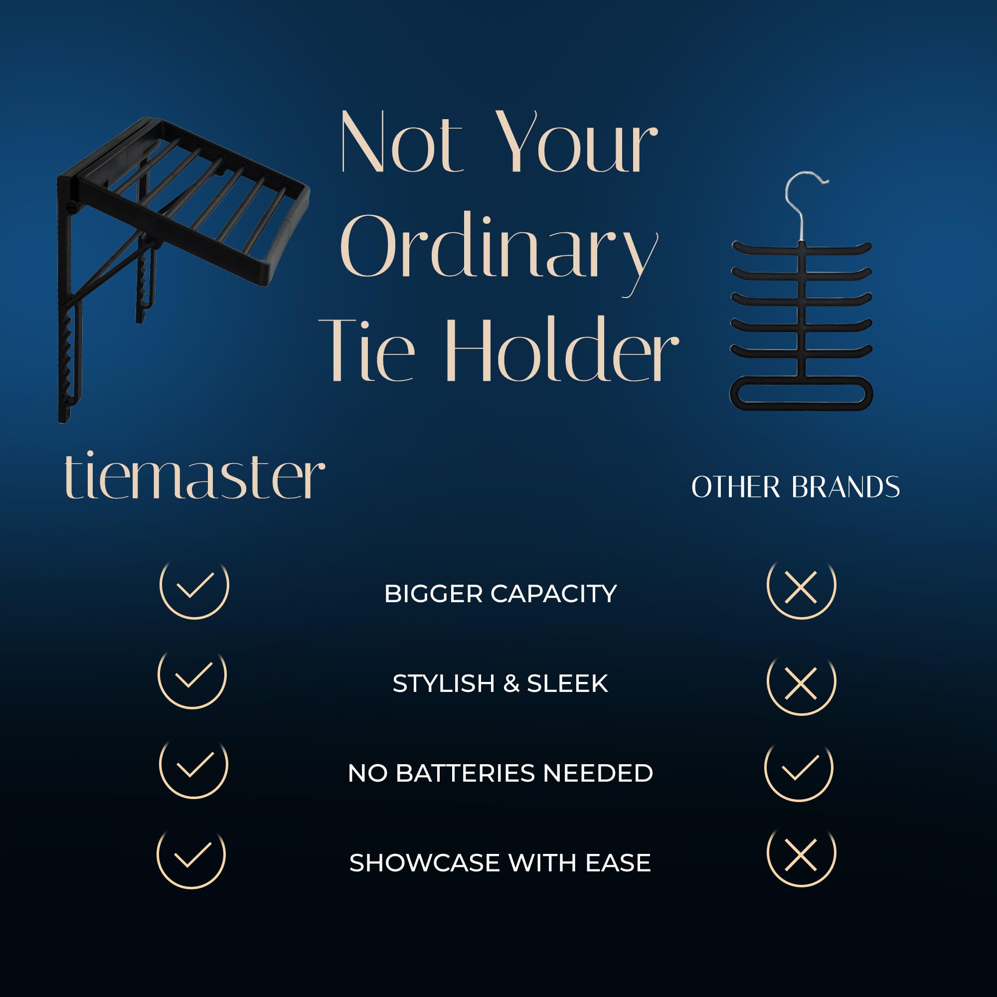 Tiemaster Tie And Scarf Organizer, Battery-Free Organizer, Holds 60 Ties And Scarves, Easy Installation, Sleek Design, Preserve