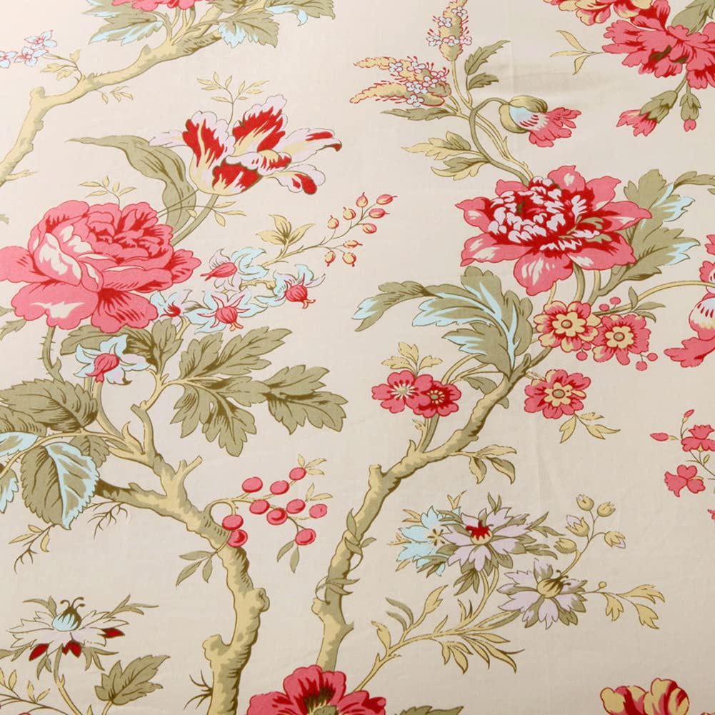 Mixinni Garden Style 3 Pieces Red Flower Leaf Pattern Duvet Cover Set Queen Reversible Beige Comforter Cover Set For Women And M