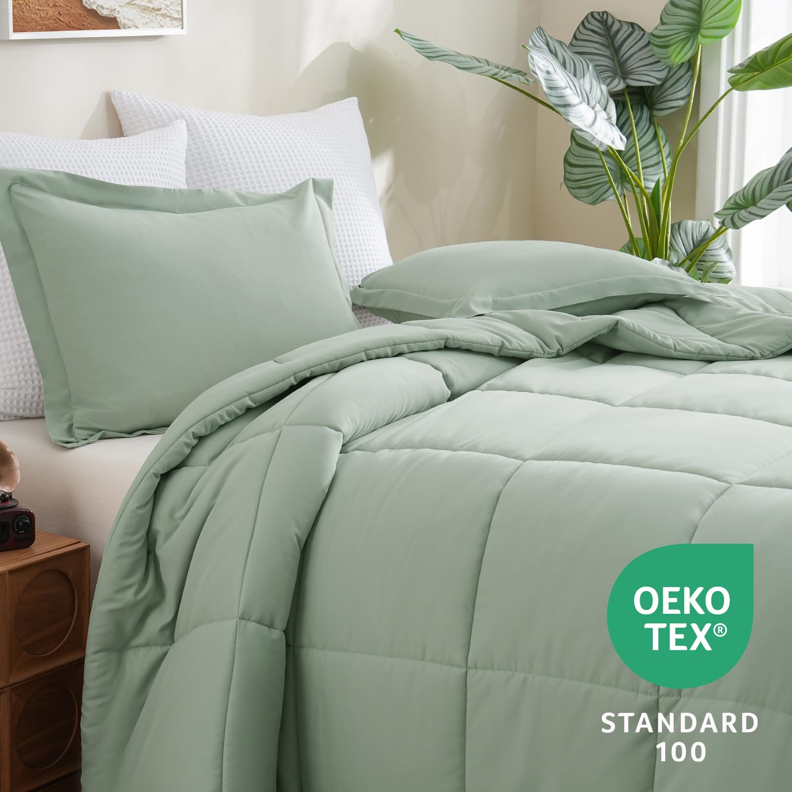 Cozylux Queen Comforter Set - Sage Green Comforter Queen Size, 3 Pieces Box Stitched Bed Set For All Seasons, Soft Lightweight Bedding Sets With 1 Down Alternative Comforter And 2 Pillow Shams