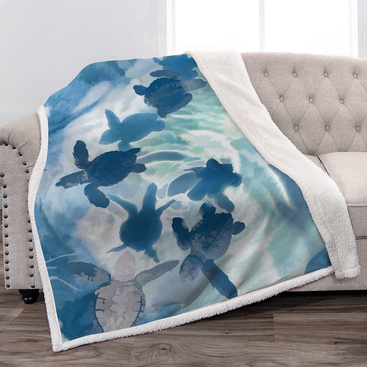 Jekeno Sea Turtle Sherpa Blanket Comfort Super Soft Print Throw Blanket For Adults Kids Gift Office 50'X60'