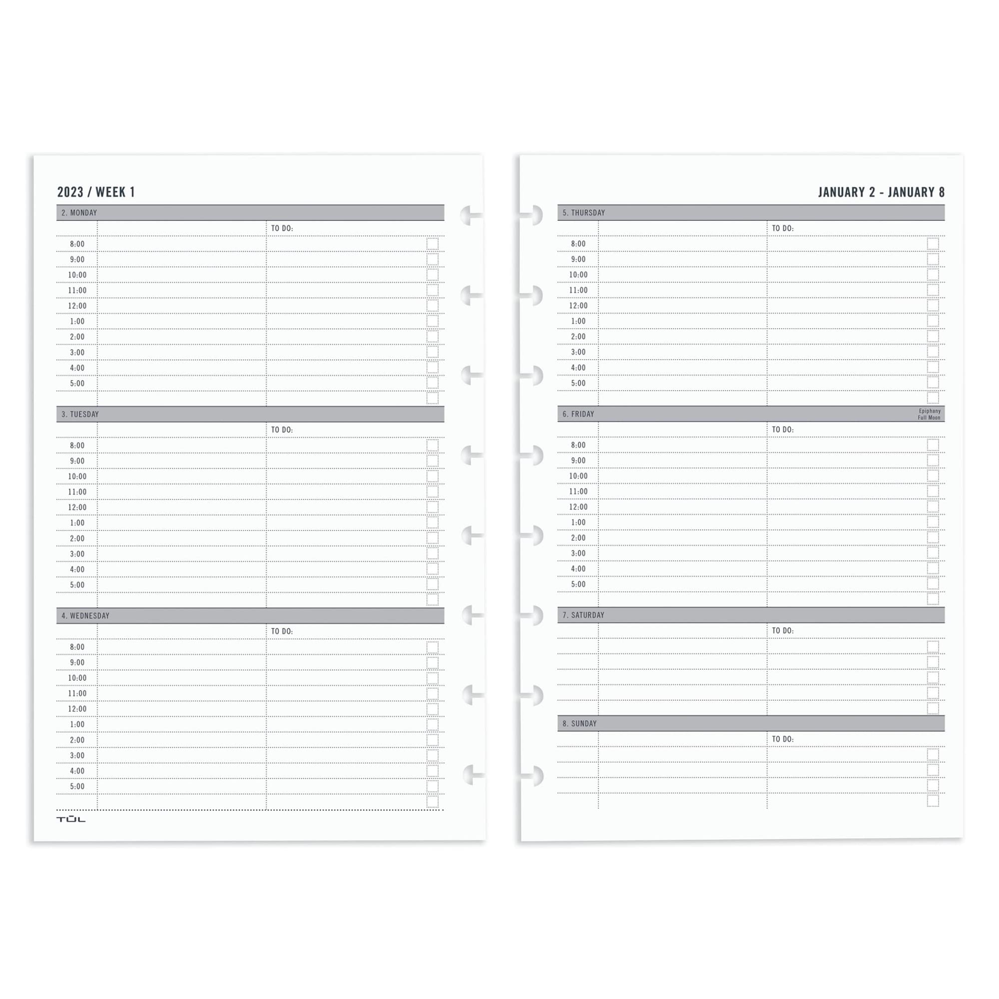 Tul Discbound Weekly Refill Pages, Timed, Junior Size, January To December 2023