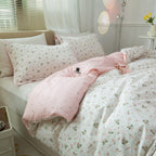 Lifetb Cotton Floral Duvet Cover Queen Girl Pink Flower Bedding Sets Garden Style Cotton Floral Comforter Cover Pink White Flora