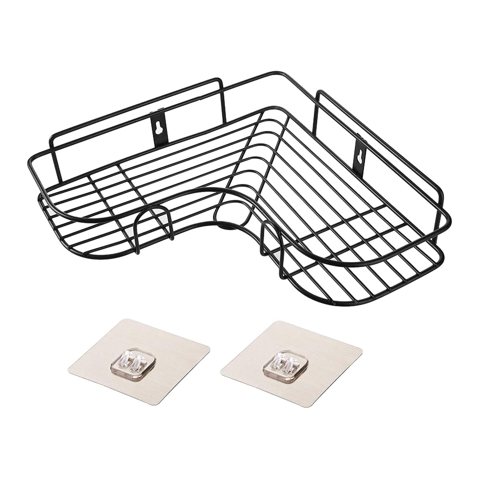 Sulfar 1Shelf Modern Metal Corner Shelf, NoDrill Adhesive Installation, Ventilated Design, Bathroom Triangle Corner