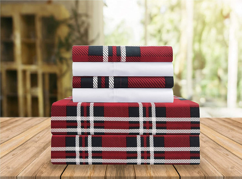Elegant Comfort Lilliana Plaid 6-Piece Sheet Set, Supreme Coziness Fade & Wrinkle Resistant, 1500 Premium Hotel Quality Microfiber, Sheet Featuring Smart Pockets, Plaid Sheet Set, Twin Xl, Red