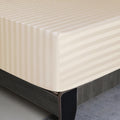 Twin Size Striped Fitted Sheet Only Beige Color, 100% Egyptian Cotton 600 Thread Count, 16'' Deep Pocket Premium Cotton Mattress