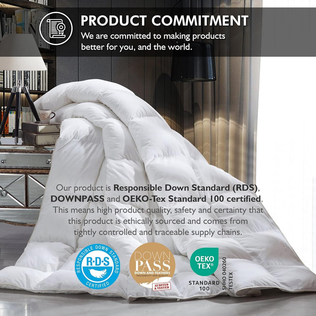 EGYPTIAN BEDDING Super King Comforter 120" x 120" Goose Down Fiber 100% Egyptian Cotton White Baffle Box
