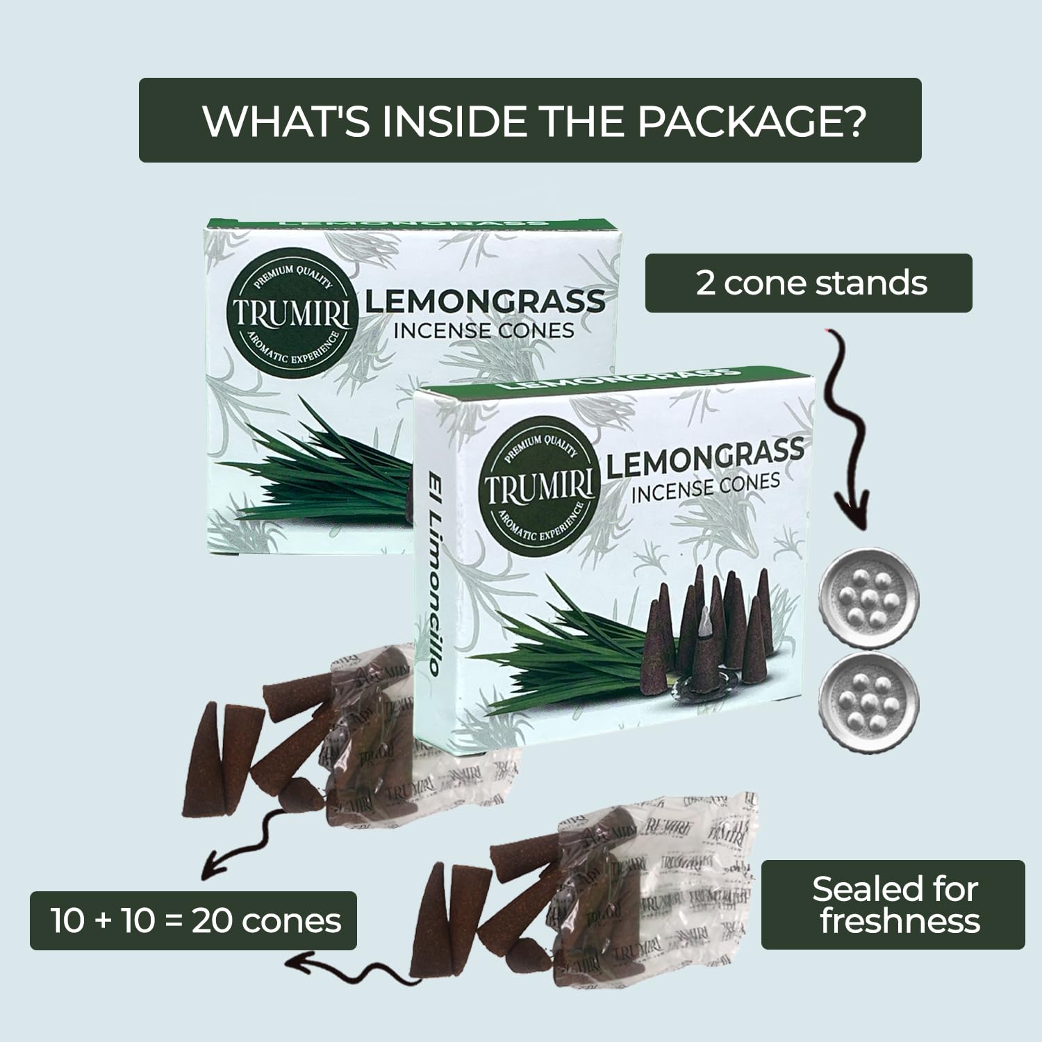 Lemongrass Incense Cones - Total 20 Cone Incense - Dual Pack Of 10 Insence Cones - Incense Cones Scented - Cone Incense Scents -