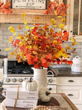 Beferr Fall Eucalyptus Stems Decor - 5Pcs 32'' Tall Faux Eucalyptus Leaves Pumpkins Branches Autumn Thanksgiving Farmhouse Harve