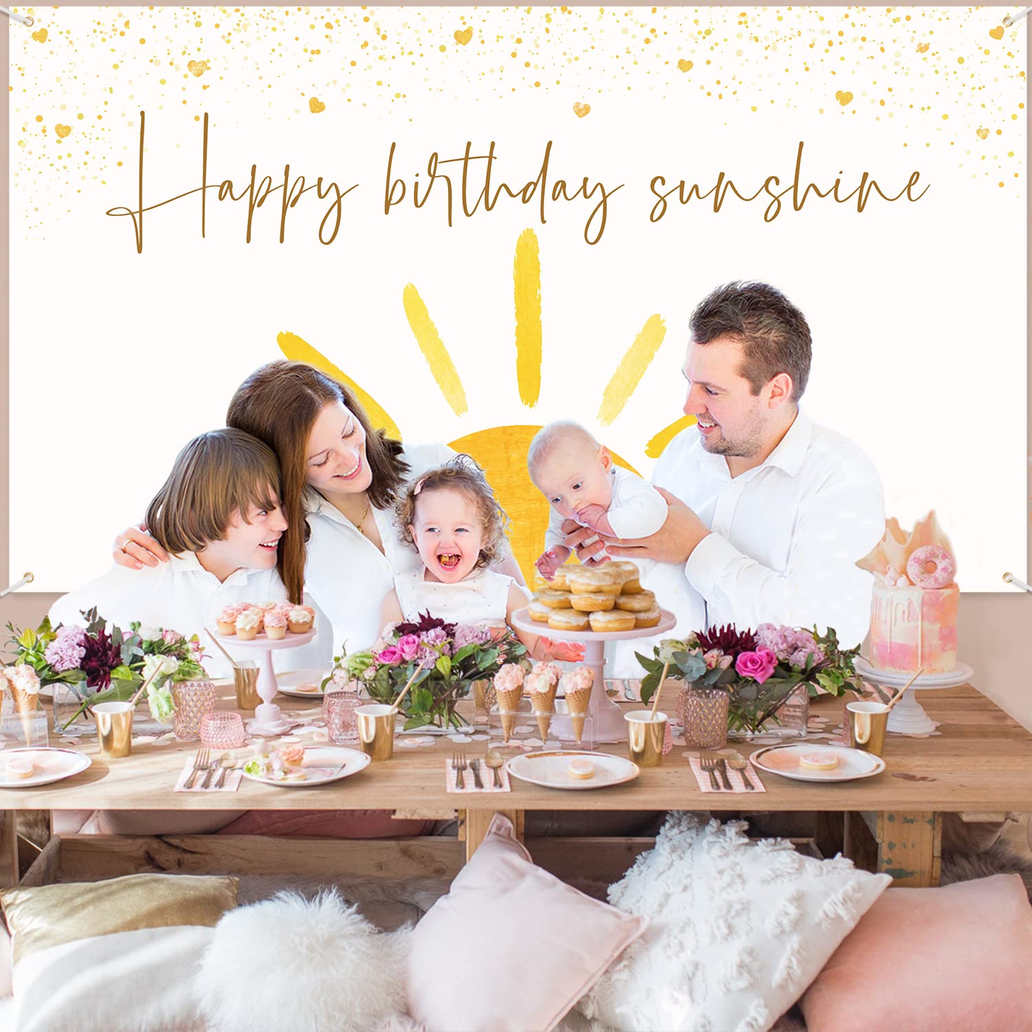 G1Ngtar Boho Sun Happy Birthday Sunshine Backdrop Banner First Trip Around The Sun Wall Hanging Decor Muted Sun Theme Birthday P