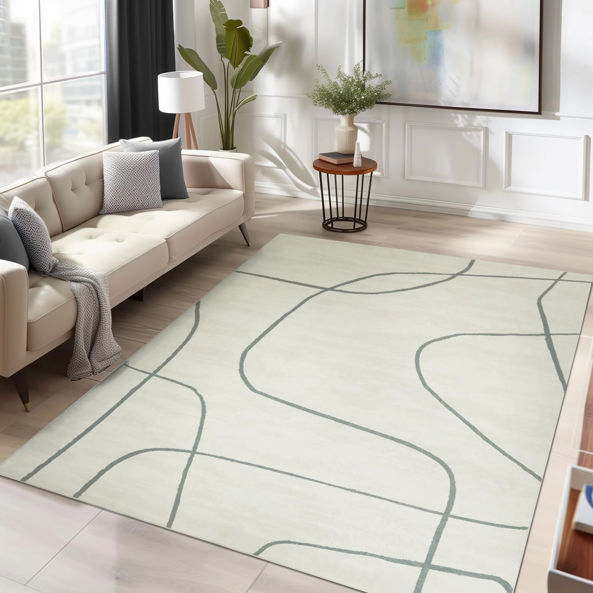 jinchan Area Rug 4x6 Washable Rug Abstract Rug Grey Gray Rug Aesthetic Minimalist Rug Indoor Floor Cover Carpet Thin Rug Accent 